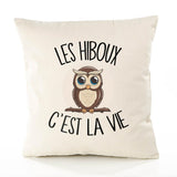 Housse de Coussin Premium Hibou - Coton Canvas Fairtrade Beige Idée Cadeau Décoration Canapé 40x40