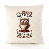 Housse de Coussin Premium La Maroquinière Chouette Grain - Coton Canvas Fairtrade Beige Idée Cadeau Décoration Canapé 40x40