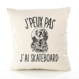 Housse de Coussin Premium Skateboard Version Blanc - Coton Canvas Fairtrade Beige Idée Cadeau Décoration Canapé