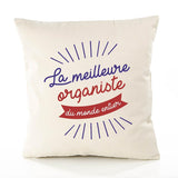Housse de Coussin Premium organiste Meilleure Monde - Coton Canvas Fairtrade Beige Idée Cadeau Décoration Canapé
