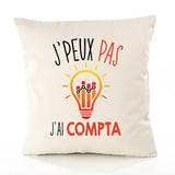 Housse de Coussin Premium compta Version Blanc - Coton Canvas Fairtrade Beige Idée Cadeau Décoration Canapé