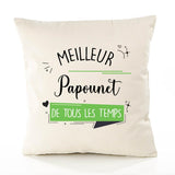 Housse de Coussin Premium Meilleur Papounet de Tous Les Temps 2 - Coton Canvas Fairtrade Beige Idée Cadeau Décoration Canapé