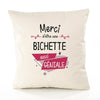 Housse de Coussin Premium Merci Bichette Géniale - Coton Canvas Fairtrade Beige Idée Cadeau Décoration Canapé