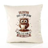 Housse de Coussin Premium Valentina Chouette Grain - Coton Canvas Fairtrade Beige Idée Cadeau Décoration Canapé