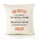 Housse de Coussin Premium Une Bichette Aussi géniale - Coton Canvas Fairtrade Beige Idée Cadeau Décoration Canapé