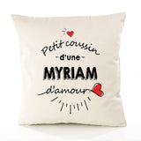 Housse de Coussin Premium Myriam d'amour - Coton Canvas Fairtrade Beige Idée Cadeau Décoration Canapé 40x40
