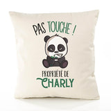 Housse de Coussin Premium Charly Pas Touche Panda - Coton Canvas Fairtrade Beige Idée Cadeau Décoration Canapé 40x40