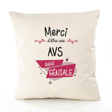 Housse de Coussin Premium Merci AVS Géniale - Coton Canvas Fairtrade Beige Idée Cadeau Décoration Canapé