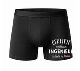 Caleçon Certifié Meilleur ingénieur - Face - Humour Boxer Coton Motif Métier Idée Cadeau Anniversaire Noël Homme