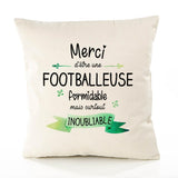 Housse de Coussin Premium Merci Footballeuse Inoubliable Femme - Coton Canvas Fairtrade Beige Idée Cadeau Décoration Canapé