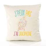Housse de Coussin Premium Saxophone Version Blanc - Coton Canvas Fairtrade Beige Idée Cadeau Décoration Canapé