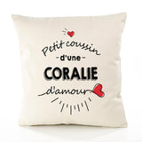 Housse de Coussin Premium Coralie d'amour - Coton Canvas Fairtrade Beige Idée Cadeau Décoration Canapé 40x40