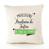 Housse de Coussin Premium Auxiliaire De Justice Meilleure Temps Femme - Coton Canvas Fairtrade Beige Idée Cadeau Décoration Canapé