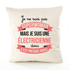 Housse de Coussin Premium électricienne Superwomen - Coton Canvas Fairtrade Beige Idée Cadeau Décoration Canapé