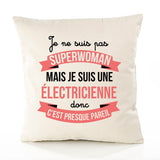 Housse de Coussin Premium électricienne Superwomen - Coton Canvas Fairtrade Beige Idée Cadeau Décoration Canapé