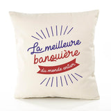 Housse de Coussin Premium banquière Meilleure Monde - Coton Canvas Fairtrade Beige Idée Cadeau Décoration Canapé
