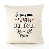 Housse de Coussin Premium Mylène Une Super Collègue - Coton Canvas Fairtrade Beige Idée Cadeau Décoration Canapé