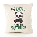 Housse de Coussin Premium Mathilde Pas Touche Panda - Coton Canvas Fairtrade Beige Idée Cadeau Décoration Canapé 40x40