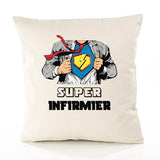 Housse de Coussin Premium Super Infirmier - Coton Canvas Fairtrade Beige Idée Cadeau Décoration Canapé