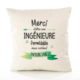 Housse de Coussin Premium Merci Ingénieure Inoubliable Femme - Coton Canvas Fairtrade Beige Idée Cadeau Décoration Canapé