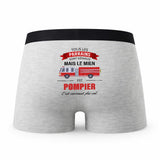 Caleçon Parrain Pompier - Humour Boxer Gris Idée Cadeau Fête des Pères