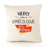 Housse de Coussin Premium Merci Gynécologue Génial - Coton Canvas Fairtrade Beige Idée Cadeau Décoration Canapé