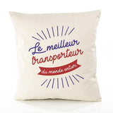 Housse de Coussin Premium Transporteur Meilleur Monde - Coton Canvas Fairtrade Beige Idée Cadeau Décoration Canapé