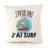 Housse de Coussin Premium Surf tyrannosaure Version Blanc - Coton Canvas Fairtrade Beige Idée Cadeau Décoration Canapé