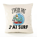 Housse de Coussin Premium Surf tyrannosaure Version Blanc - Coton Canvas Fairtrade Beige Idée Cadeau Décoration Canapé