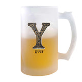 Verre à Bière Yves Lettre Viking | Chope de Bière Pinte | Idée Cadeau Prénom Motard Jeux de Rôle Vidéo Anniversaire Papa Collègue Départ Retraite Noël