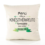 Housse de Coussin Premium Merci Kinésithérapeute Inoubliable - Coton Canvas Fairtrade Beige Idée Cadeau Décoration Canapé