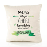Housse de Coussin Premium Merci Chéri Inoubliable - Coton Canvas Fairtrade Beige Idée Cadeau Décoration Canapé