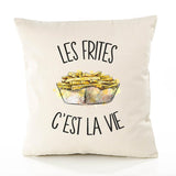 Housse de Coussin Premium Frites - Coton Canvas Fairtrade Beige Idée Cadeau Décoration Canapé