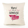Housse de Coussin Premium Merci Serveuse Géniale - Coton Canvas Fairtrade Beige Idée Cadeau Décoration Canapé