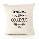 Housse de Coussin Premium Zélie Une Super Collègue - Coton Canvas Fairtrade Beige Idée Cadeau Décoration Canapé