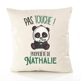 Housse de Coussin Premium Nathalie Pas Touche Panda - Coton Canvas Fairtrade Beige Idée Cadeau Décoration Canapé 40x40
