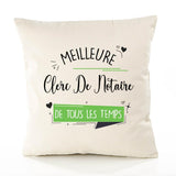 Housse de Coussin Premium Clerc De Notaire Meilleure Temps Femme - Coton Canvas Fairtrade Beige Idée Cadeau Décoration Canapé