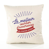 Housse de Coussin Premium Courtier d'assurances' Meilleur Monde - Coton Canvas Fairtrade Beige Idée Cadeau Décoration Canapé