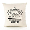 Housse de Coussin Premium monteur Ministère Magie Homme - Coton Canvas Fairtrade Beige Idée Cadeau Décoration Canapé