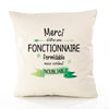 Housse de Coussin Premium Merci Fonctionnaire Inoubliable Femme - Coton Canvas Fairtrade Beige Idée Cadeau Décoration Canapé