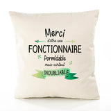 Housse de Coussin Premium Merci Fonctionnaire Inoubliable Femme - Coton Canvas Fairtrade Beige Idée Cadeau Décoration Canapé