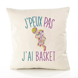 Housse de Coussin Premium Basketball Version Blanc - Coton Canvas Fairtrade Beige Idée Cadeau Décoration Canapé