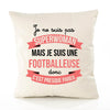 Housse de Coussin Premium footballeuse Superwomen - Coton Canvas Fairtrade Beige Idée Cadeau Décoration Canapé
