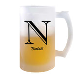 Verre à Bière Nathaël Lettre Chic | Chope de Bière Pinte | Idée Cadeau Prénom Anniversaire Papa Collègue Départ Retraite Noël