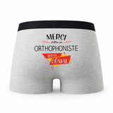 Caleçon Merci Orthophoniste Génial - Humour Boxer Gris Idée Cadeau