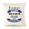 Housse de Coussin Premium Filleul superhomme - Coton Canvas Fairtrade Beige Idée Cadeau Décoration Canapé