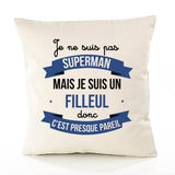 Housse de Coussin Premium Filleul superhomme - Coton Canvas Fairtrade Beige Idée Cadeau Décoration Canapé