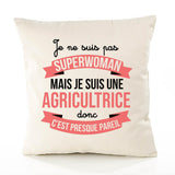 Housse de Coussin Premium agricultrice Superwomen - Coton Canvas Fairtrade Beige Idée Cadeau Décoration Canapé