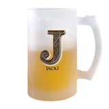Verre à Bière Jacki Lettre Viking | Chope de Bière Pinte | Idée Cadeau Prénom Motard Jeux de Rôle Vidéo Anniversaire Papa Collègue Départ Retraite Noël