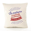 Housse de Coussin Premium Assistante Maternelle Meilleure Monde - Coton Canvas Fairtrade Beige Idée Cadeau Décoration Canapé
